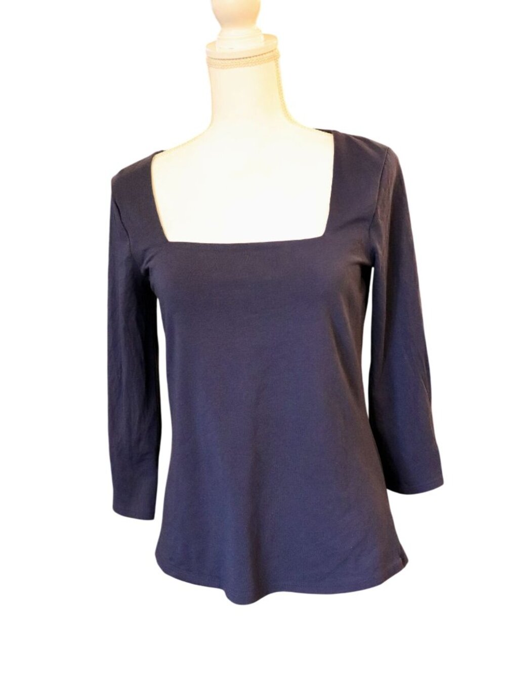 Lilly Pulitzer Navy Blue Square Neck 3/4 Sleeve Top, M NWOT